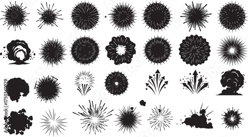 Dynamic burst explosions in black and white for eye-catching backgrounds, attention-grabbing designs, and impactful creative projects needing an edge