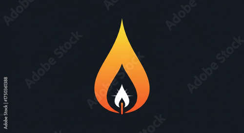 A minimalist flame logo design with a warm gradient on a dark background creates a striking and modern visual identity