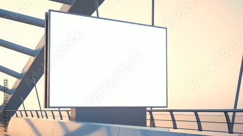 Square Digital Screen Mockup Suspended in Futuristic Architectural Walkway at Sunset