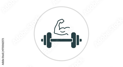 A simple icon of a dumbbell with a muscular arm, representing fitness and strength training