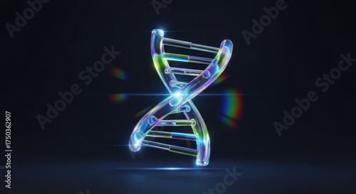 A vibrant 3d rendering showcases a dna molecule, symbolizing the intricate structure of genetic information and scientific advancement