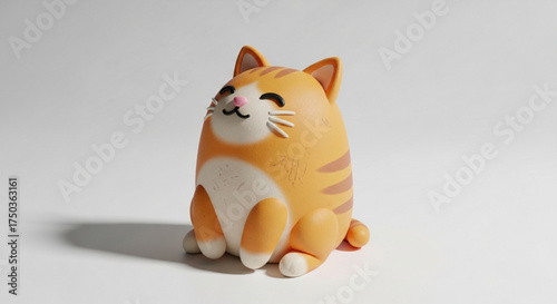 Adorable orange tabby cat figurine sitting and smiling, a charming and playful decoration