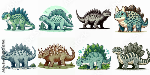 Ankylosaurus vector illustration set