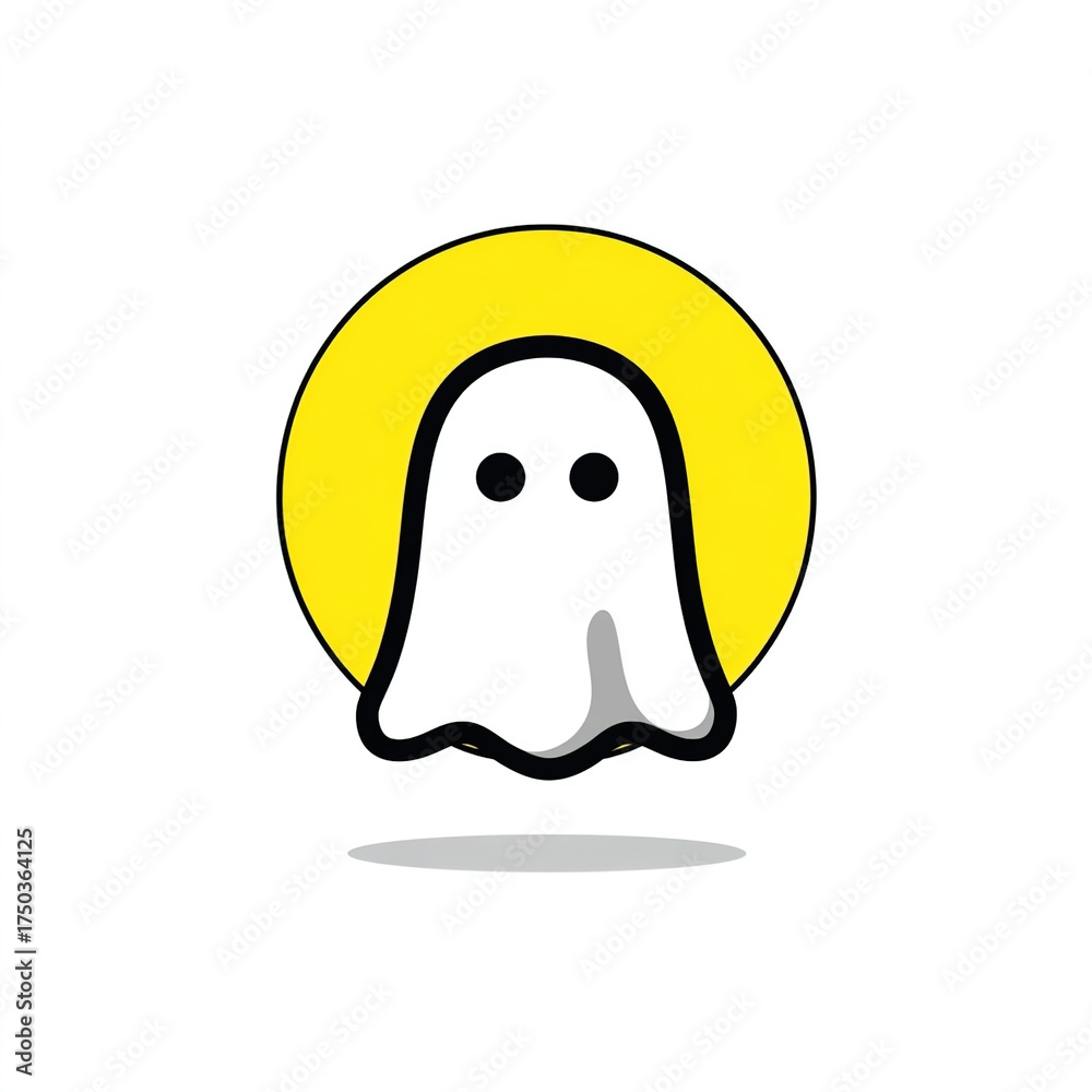 Fototapeta premium Cute ghost character in yellow circle, cartoon style