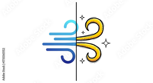 Air purification icon showing the effect of clean and polluted air wind direction comparison concept