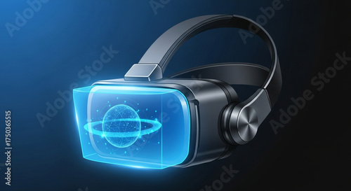 Virtual reality headset with futuristic design, showcasing immersive technology and digital experience on a dark background
