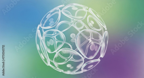Abstract sphere with transparent bubblelike shapes, creating a futuristic and ethereal visual effect