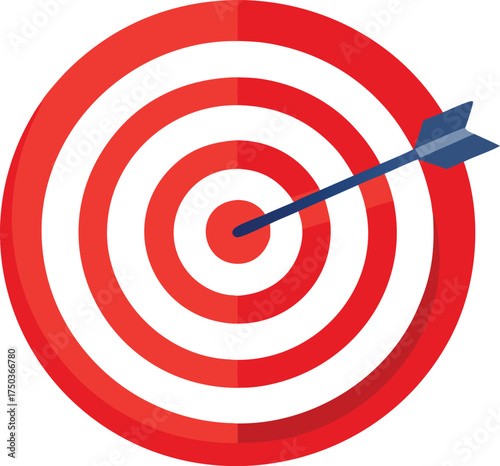 Arrow hitting the bullseye on a red and white target