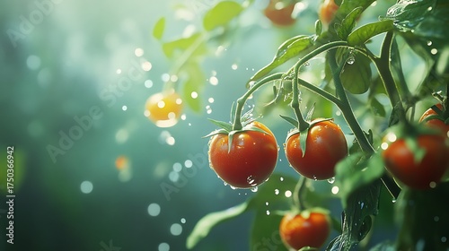 A tomato plant with floating fruits surrounded