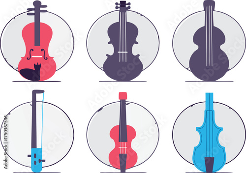 String instruments in circular frames violin cello