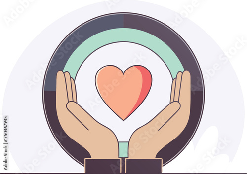 Hands holding heart emblem support caregiving compassion vector