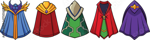 Royal fantasy capes with ornate golden accents and jewel embellishments vector