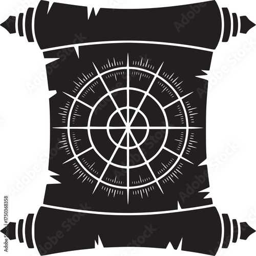 Uncover hidden treasures with this captivating scroll map design element for your next adventure project today
