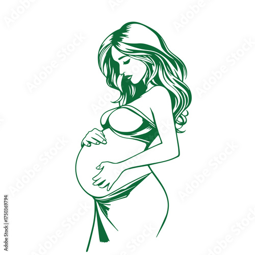 Vector art of pregnant woman holding her belly logo illustration.