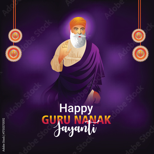 Vector illustration of guru nanak jayanti celebration greeting card