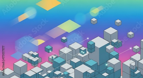 Isometric Cityscape - A Vibrant Abstract Metropolis of Geometric Forms.