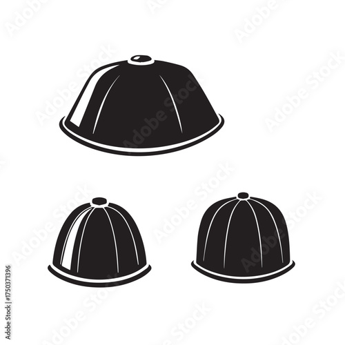 Black and white illustration of three traditional korean gat hats