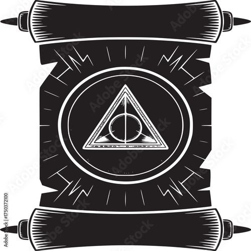 Unleash magical secrets with this ancient scroll featuring the Deathly Hallows symbol and mystical vibes