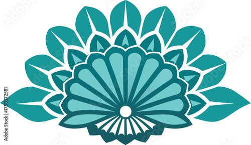Intricate teal mandala floral design with symmetrical petals