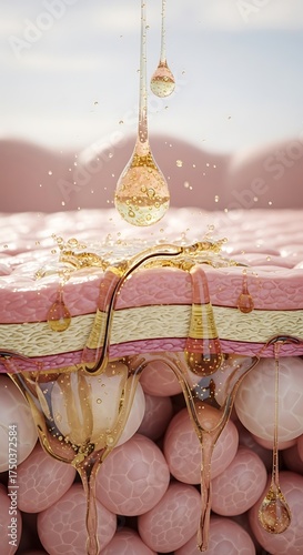 Skin Hydration - Oil Droplets Penetrating the Epidermis Layer.