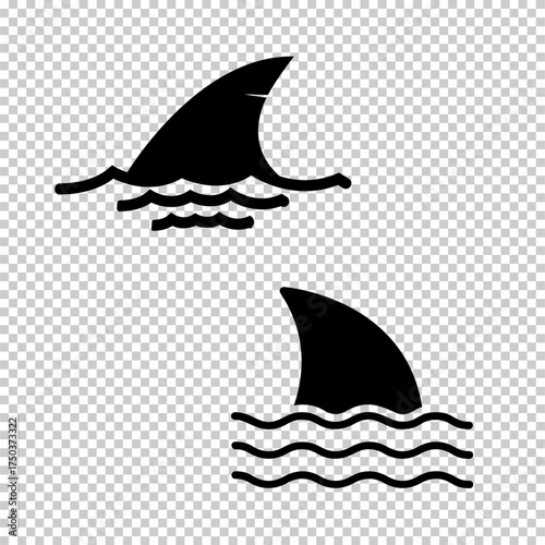 Shark attack warning symbol with fin above waves flat vector illustration on transparent background