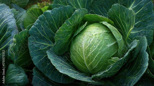 Fresh Green Cabbage – Organic Farm Vegetable with Dew Drops