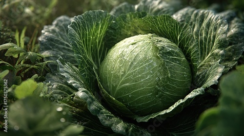 Fresh Green Cabbage – Organic Farm Vegetable with Dew Drops