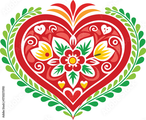 Traditional hungarian folk art heart with floral embellishments