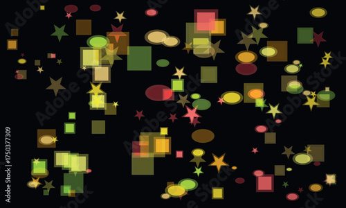 Geometric Abstract with Squares Circles and Stars on Black Background for Modern Design Projects