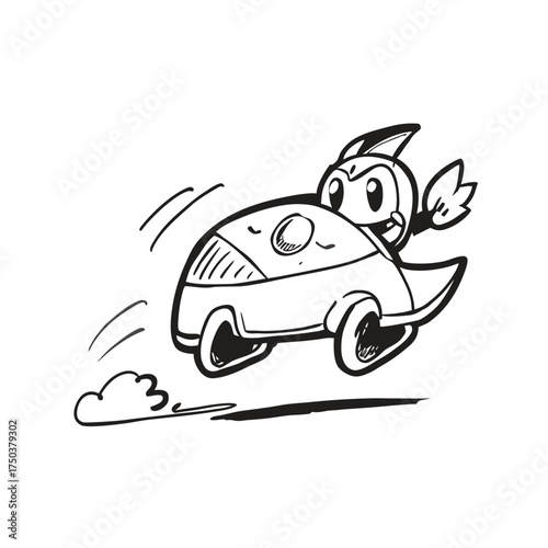 A Turtle Driving A Sports Car Funny Speed Animal Vector Flat Design  