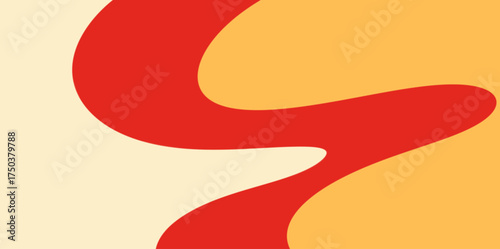 Bold Red Swirl Abstract Background. Simple vector illustration background featuring a prominent, bold red swirling element against orange and beige.