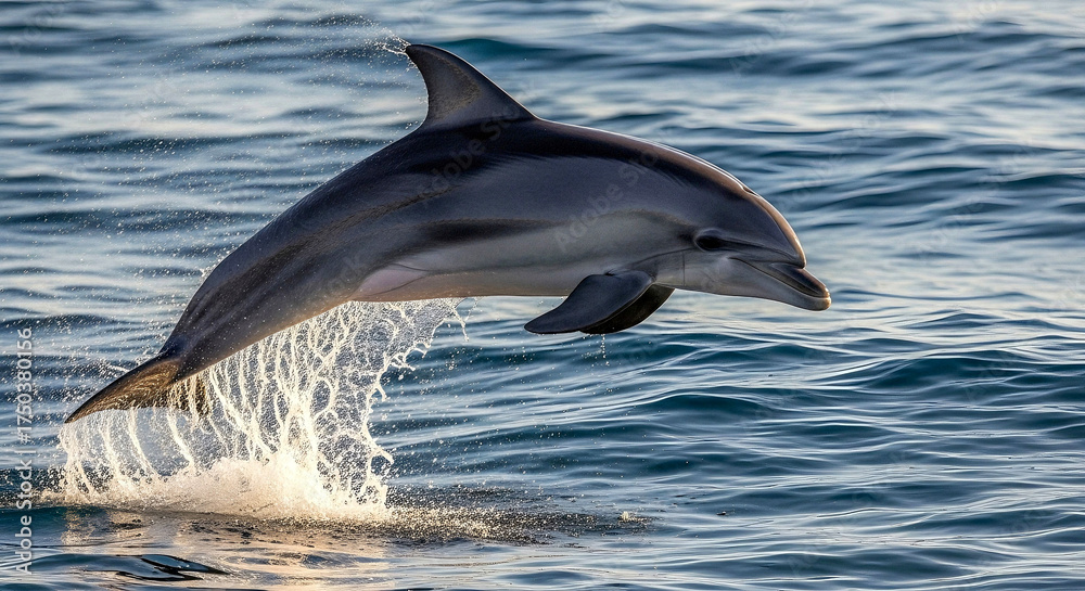 Fototapeta premium Playful Dolphin Leaping from Clear Ocean Water