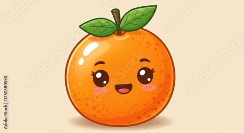 Cute orange fruit with a smiley on beige background