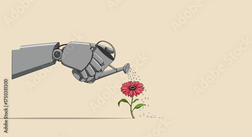 Robotic Hand Watering the Bloom of Tomorrow