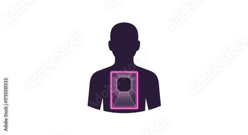 Human Silhouette with Neon Portal Through the Chest