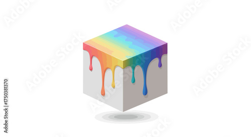 Floating Cube Dripping Liquid Rainbow of Time