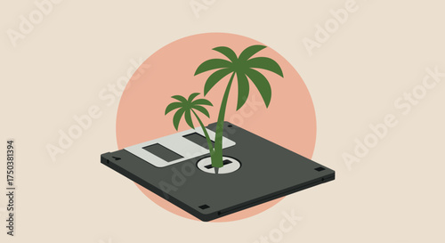 Palm Tree Growing from an Old Floppy Disk