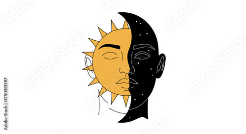 Sun and Moon Divided Across Human Face