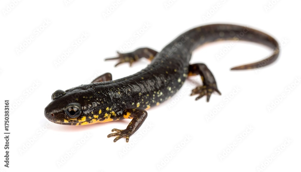 Fototapeta premium A close-up studio shot of a newt displaying yellow & black colors