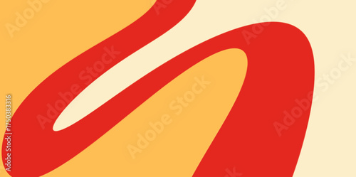 Close-up Dynamic Curving Ribbon Background. Simple vector illustration background with a close-up, dynamic ribbon-like curve in red and cream on an orange field.