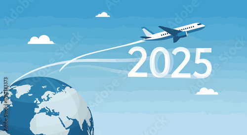 Air Travel, World Map, Digital Illustration, Future Vision, Blue Sky, Aerial Perspective