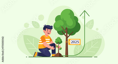 Young Gardener, 2025 Vision, Nature Scene, Digital Illustration, Eco-Friendly Environment