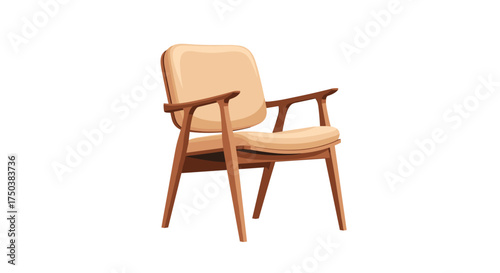A stylish mid century modern armchair with a light wood frame and upholstered seat and back.