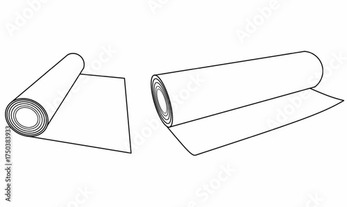 vector illustration of rolled carpet mats in perspective view. Minimalist outline drawing of floor covering rolls, used for home decor, flooring, or textile design