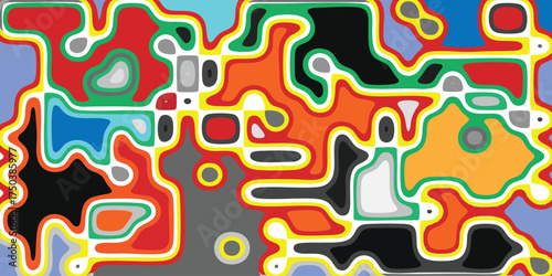 Psychedelic Abstract Flowing Pattern Background Red, Orange, and Blue Liquid Labyrinth.