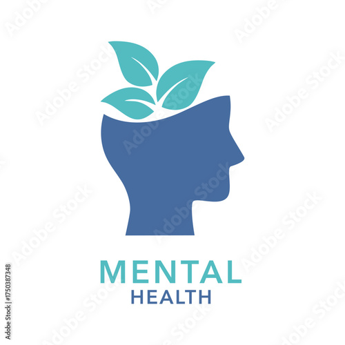 Mental Health concept design with abstract human head and plant inside vector Illustration