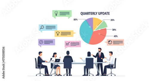 Business Analysis and Strategy Discussion, Conference Room, Illustration, Corporate Environment