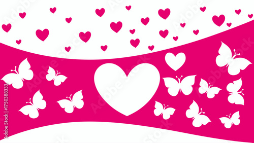 Delightful pink celebration design featuring whimsical butterflies and sweet hearts creating a joyful and loving scene originally crafted as scalable vector art