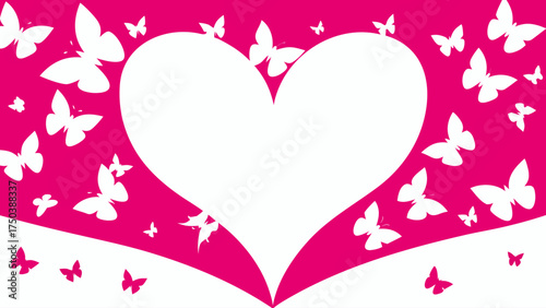 Romantic pink butterfly heart frame for Valentine's Day greetings, wedding invitations, or heartfelt messages conveying love and affection elegantly