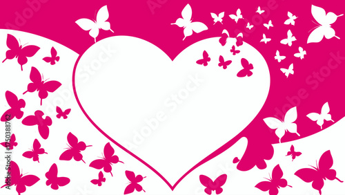 Romantic heart with fluttering butterflies design for invitations, cards, and Valentine's Day projects, perfect for love, celebration, and special occasions